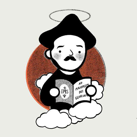 Imagen de San Ignacio de Loyola y el escudo UAH